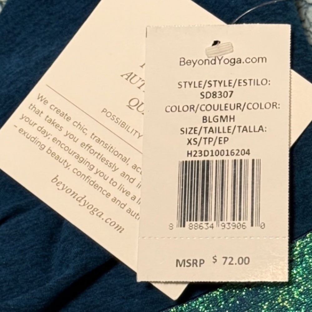 Beyond Yoga $72 NWT Womens Teal Blue Heather Metallic Green Sparkle Bra XS - Picture 4 of 6